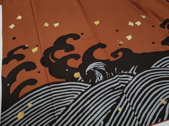 平和屋着物●二代目清次郎　手描き　訪問着　立波千鳥文　金彩　正絹　逸品　CABE2289yc