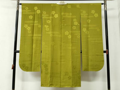 平和屋着物●振袖用長襦袢　無双仕立て　エ霞舞花地紋　抹茶色　やまと誂製　正絹　逸品　CABE2292yc