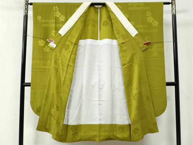 平和屋着物●振袖用長襦袢　無双仕立て　エ霞舞花地紋　抹茶色　やまと誂製　正絹　逸品　CABE2292yc