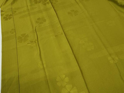 平和屋着物●振袖用長襦袢　無双仕立て　エ霞舞花地紋　抹茶色　やまと誂製　正絹　逸品　CABE2292yc