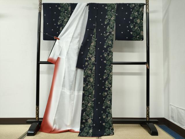平和屋着物●上質な小紋　楓　ロング丈　正絹　逸品　CABE2299yc