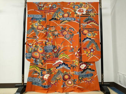 平和屋着物●豪華振袖　紅型　松竹梅花文　正絹　逸品　CABE2301yc