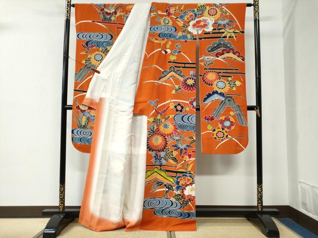 平和屋着物●豪華振袖　紅型　松竹梅花文　正絹　逸品　CABE2301yc