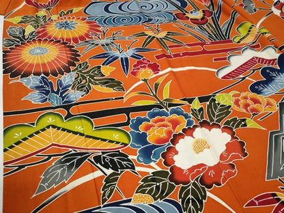 平和屋着物●豪華振袖　紅型　松竹梅花文　正絹　逸品　CABE2301yc