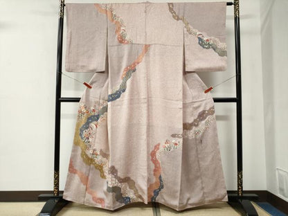 平和屋着物●京友禅の第一人者　松井青々　訪問着　駒刺繍　道長吉祥草花文　金彩　正絹　逸品　CABE2305yc