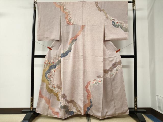 平和屋着物●京友禅の第一人者　松井青々　訪問着　駒刺繍　道長吉祥草花文　金彩　正絹　逸品　CABE2305yc