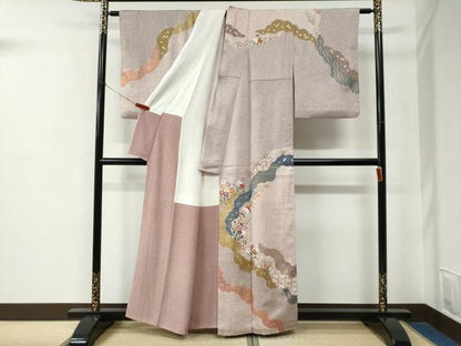 平和屋着物●京友禅の第一人者　松井青々　訪問着　駒刺繍　道長吉祥草花文　金彩　正絹　逸品　CABE2305yc