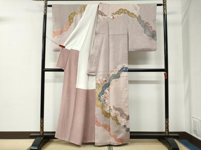 平和屋着物●京友禅の第一人者　松井青々　訪問着　駒刺繍　道長吉祥草花文　金彩　正絹　逸品　CABE2305yc