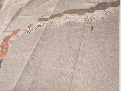 平和屋着物●京友禅の第一人者　松井青々　訪問着　駒刺繍　道長吉祥草花文　金彩　正絹　逸品　CABE2305yc