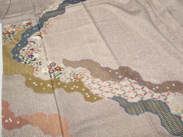 平和屋着物●京友禅の第一人者　松井青々　訪問着　駒刺繍　道長吉祥草花文　金彩　正絹　逸品　CABE2305yc