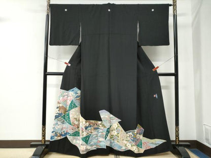 平和屋着物●豪華黒留袖　友禅　作家物　古代錦　松竹梅風景花文　正絹　逸品　未使用　CABE2307yc