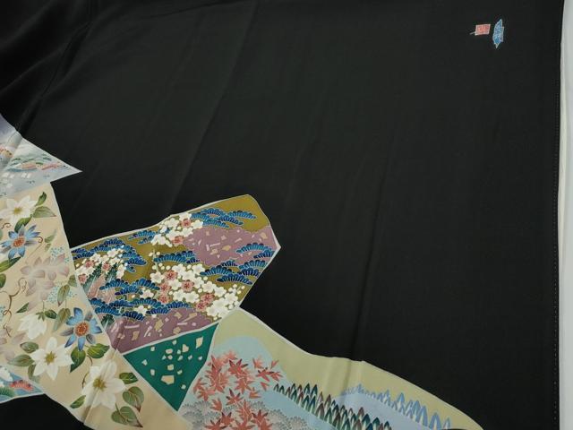 平和屋着物●豪華黒留袖　友禅　作家物　古代錦　松竹梅風景花文　正絹　逸品　未使用　CABE2307yc