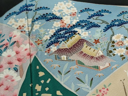 平和屋着物●豪華黒留袖　友禅　作家物　古代錦　松竹梅風景花文　正絹　逸品　未使用　CABE2307yc