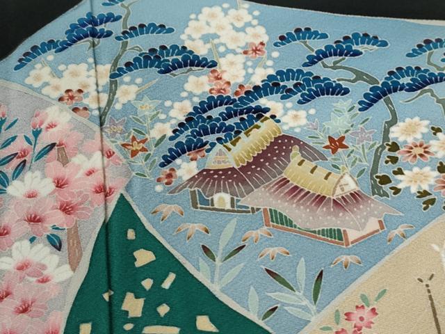 平和屋着物●豪華黒留袖　友禅　作家物　古代錦　松竹梅風景花文　正絹　逸品　未使用　CABE2307yc