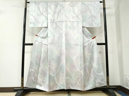 平和屋着物▼上質な小紋　結び紐文　暈し染め　正絹　逸品　CABE2331yc
