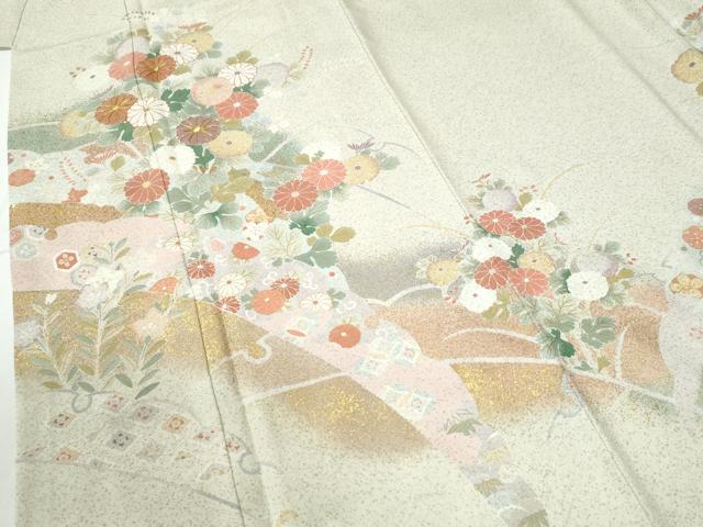 平和屋着物●訪問着　吉祥花唐草文　暈し染め　金彩　正絹　逸品　CABE2337yc