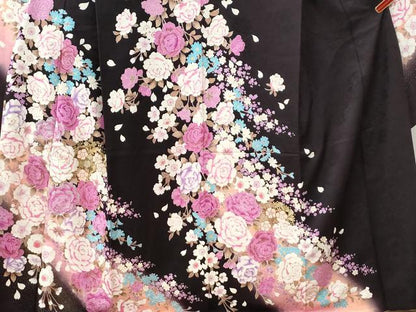 平和屋着物●豪華振袖　牡丹花文　ラメ糸　ラインストーン　暈し染め　金銀彩　正絹　逸品　CABE2341yc