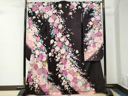 平和屋着物●豪華振袖　牡丹花文　ラメ糸　ラインストーン　暈し染め　金銀彩　正絹　逸品　CABE2341yc