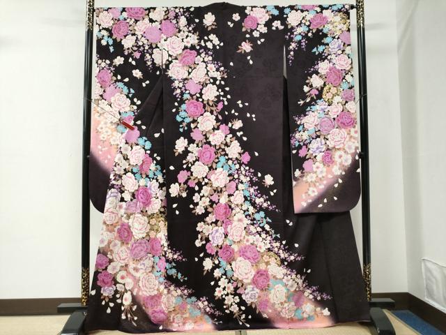 平和屋着物●豪華振袖　牡丹花文　ラメ糸　ラインストーン　暈し染め　金銀彩　正絹　逸品　CABE2341yc
