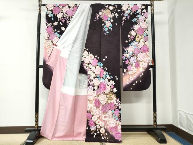 平和屋着物●豪華振袖　牡丹花文　ラメ糸　ラインストーン　暈し染め　金銀彩　正絹　逸品　CABE2341yc