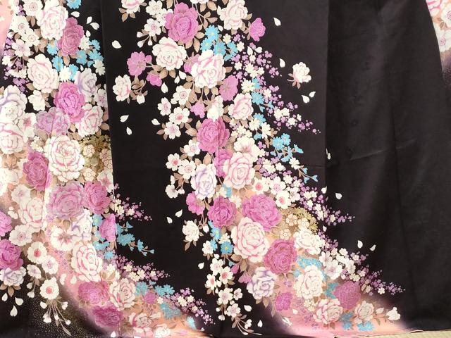 平和屋着物●豪華振袖　牡丹花文　ラメ糸　ラインストーン　暈し染め　金銀彩　正絹　逸品　CABE2344yc