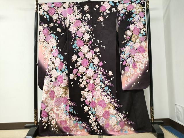 平和屋着物●豪華振袖　牡丹花文　ラメ糸　ラインストーン　暈し染め　金銀彩　正絹　逸品　CABE2344yc