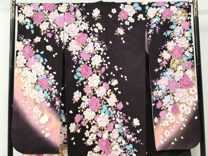 平和屋着物●豪華振袖　牡丹花文　ラメ糸　ラインストーン　暈し染め　金銀彩　正絹　逸品　CABE2344yc