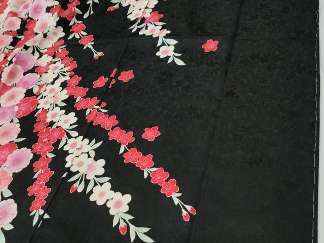 平和屋着物●豪華振袖　駒刺繍　桜　暈し染め　黒地　金彩　正絹　逸品　CABE2345yc