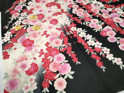 平和屋着物●豪華振袖　駒刺繍　桜　暈し染め　黒地　金彩　正絹　逸品　CABE2345yc