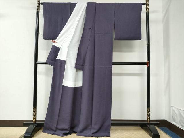 平和屋着物●上質な色無地　霰地紋　滅紫色　ロング丈　正絹　逸品　CABE2349yc