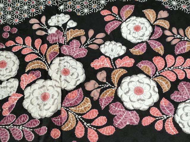 平和屋着物●訪問着　辻が花　絞り　黒地　正絹　逸品　CABE2350yc