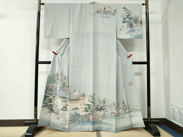 平和屋着物●高級染元　粋峰　林芳夫　京加賀友禅　訪問着　庭園風景文　暈し染め　正絹　逸品　CABE2352yc