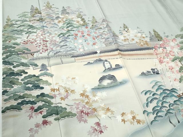 平和屋着物●高級染元　粋峰　林芳夫　京加賀友禅　訪問着　庭園風景文　暈し染め　正絹　逸品　CABE2352yc