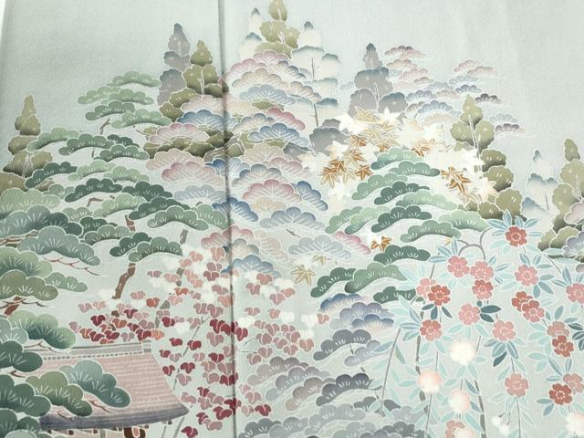 平和屋着物●高級染元　粋峰　林芳夫　京加賀友禅　訪問着　庭園風景文　暈し染め　正絹　逸品　CABE2352yc