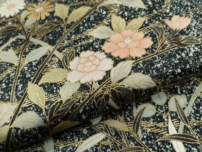 平和屋着物●訪問着　貝桶花筏文　たたき染め　黒地　金彩　正絹　逸品　CABE2353yc