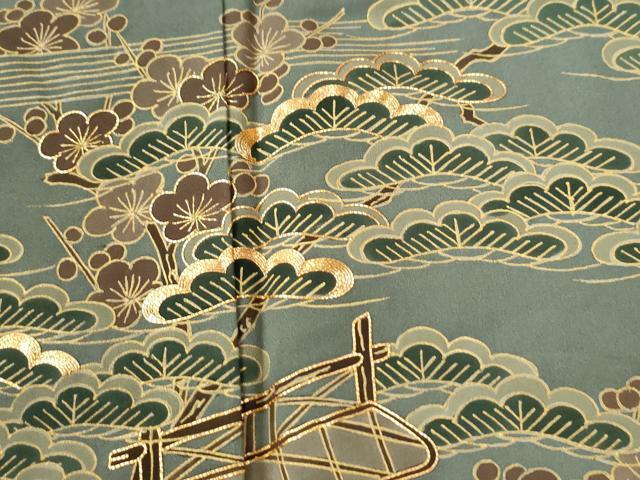 平和屋着物●訪問着　駒刺繍　雲取り松竹梅草花文　金彩　正絹　逸品　CABE2355yc