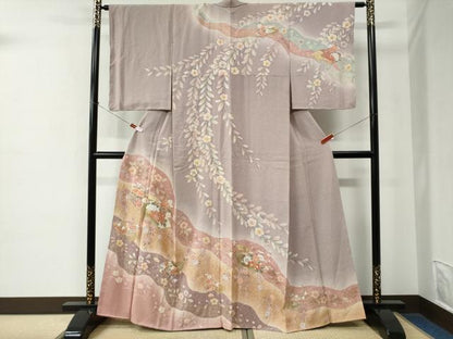 平和屋着物●訪問着　網目地紙草花文　暈し染め　金彩　正絹　逸品　CABE2358yc