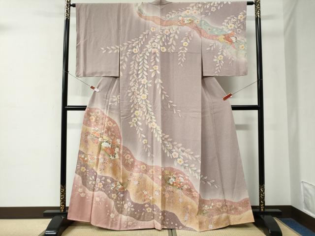 平和屋着物●訪問着　網目地紙草花文　暈し染め　金彩　正絹　逸品　CABE2358yc