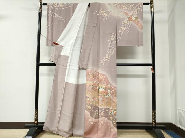 平和屋着物●訪問着　網目地紙草花文　暈し染め　金彩　正絹　逸品　CABE2358yc
