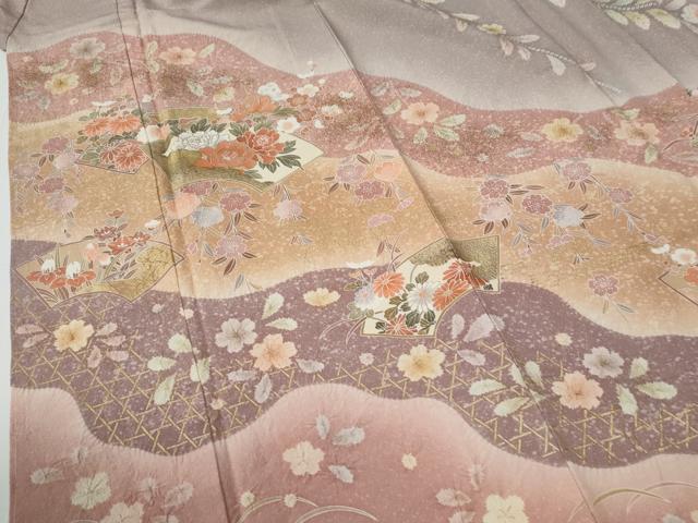 平和屋着物●訪問着　網目地紙草花文　暈し染め　金彩　正絹　逸品　CABE2358yc