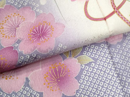 平和屋着物●豪華振袖　毬舞桜文　ラメ糸　暈し染め　金彩　正絹　逸品　CABE2360yc