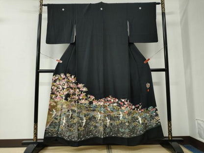 平和屋着物●豪華黒留袖　友禅　作家物　飛鶴松竹梅　正絹　逸品　CABE2361yc