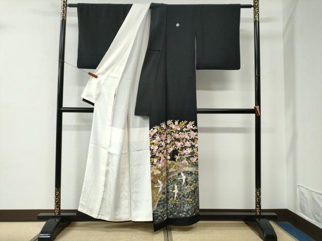 平和屋着物●豪華黒留袖　友禅　作家物　飛鶴松竹梅　正絹　逸品　CABE2361yc