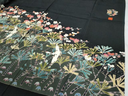 平和屋着物●豪華黒留袖　友禅　作家物　飛鶴松竹梅　正絹　逸品　CABE2361yc