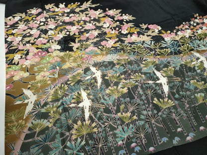 平和屋着物●豪華黒留袖　友禅　作家物　飛鶴松竹梅　正絹　逸品　CABE2361yc