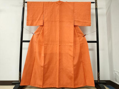 平和屋着物●結城紬　色無地　黄丹色　正絹　逸品　CABE2368yc