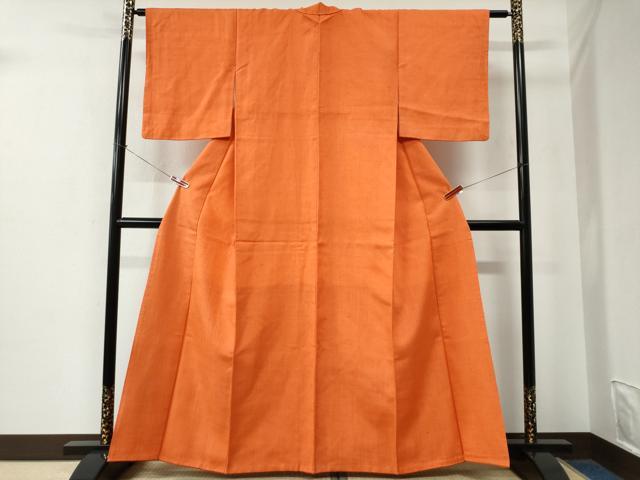 平和屋着物●結城紬　色無地　黄丹色　正絹　逸品　CABE2368yc
