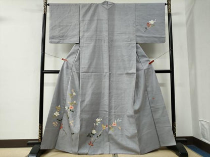 平和屋着物●本加賀友禅作家　成竹登茂男　訪問着　白山紬　枝花文　正絹　逸品　CABE2370yc