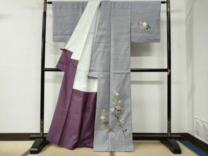 平和屋着物●本加賀友禅作家　成竹登茂男　訪問着　白山紬　枝花文　正絹　逸品　CABE2370yc