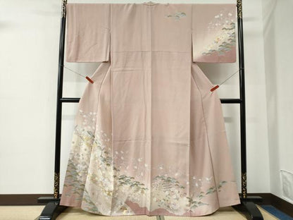 平和屋着物●訪問着　浜松飛鶴枝垂れ柳籬草花文　暈し染め　金銀彩　正絹　逸品　CABE2375yc